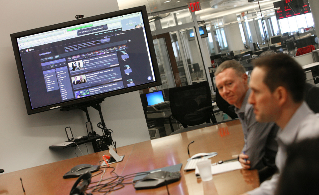 The NewsWhip application in use during the AP morning news meeting at New York headquarters, Monday, April 18, 2016. (AP Corporate Communications)