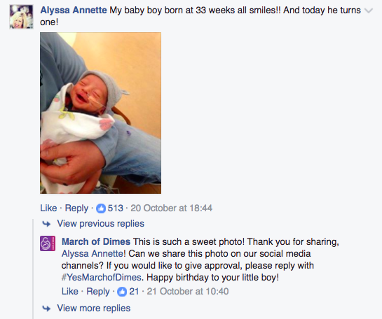 march of dimes facebook comments