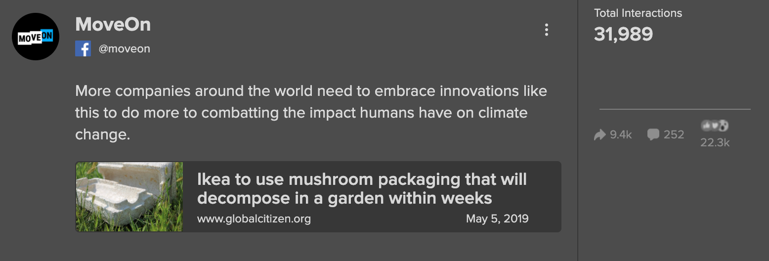 Screenshot of a highly engaged story about IKEA mushroom packaging